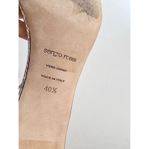 SERGIO ROSSI SR1 Silver Snake Leather Crystal Studded Block Sandals, Size 40.5 - Picture 13 of 14